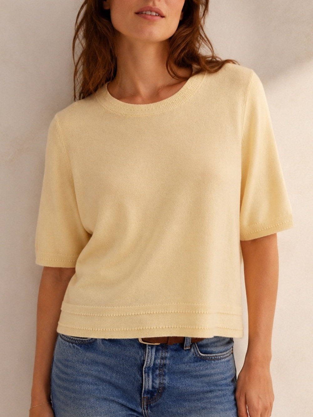 Boden Cashmere Butter Yellow Short Sleeve Sweater (Size L)